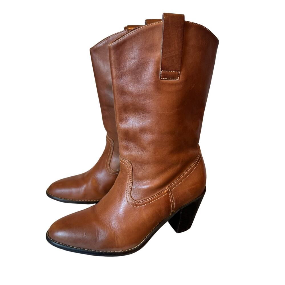 Bakers cognac brown leather Western boots Women’s size 8 block heel almond toe